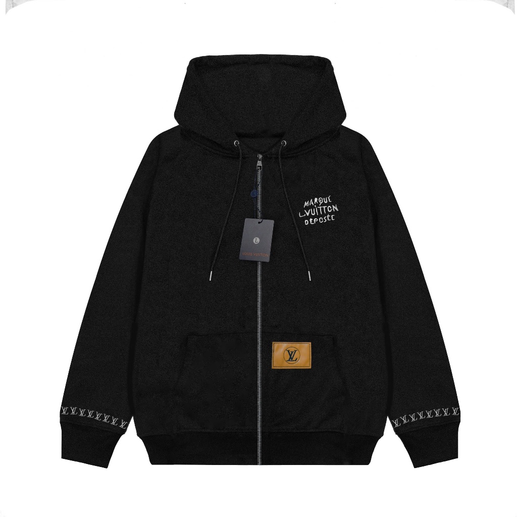 Hoodie Zip Louis Vuitton Logo LV Thêu Tay