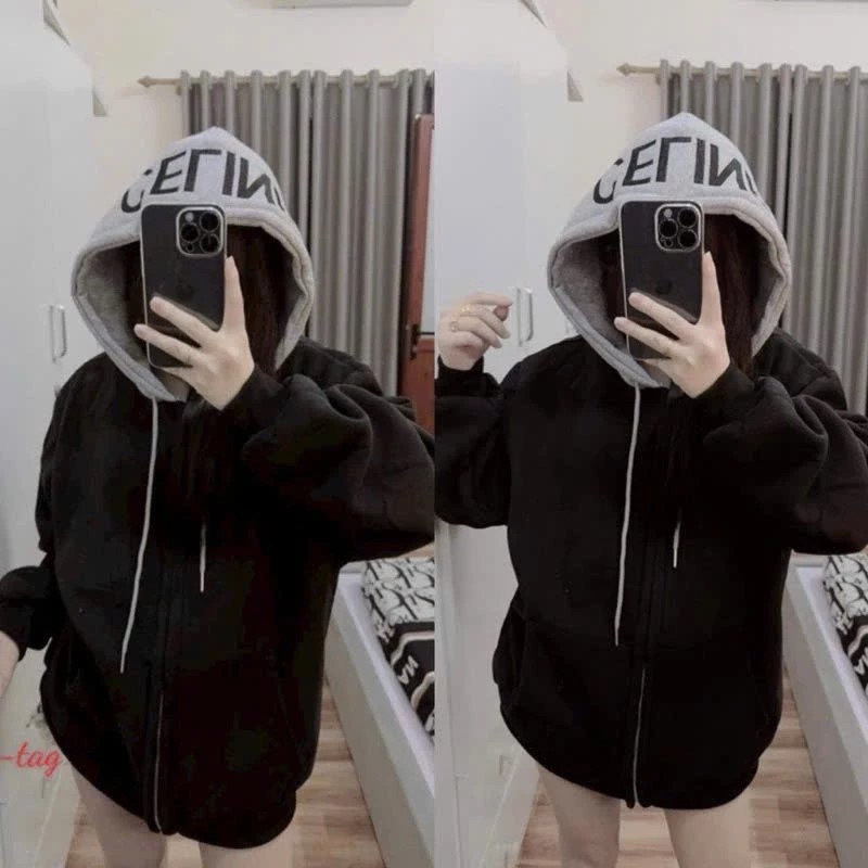 Hoodie Zip Celine Thêu Nón ( Nỉ Bông)