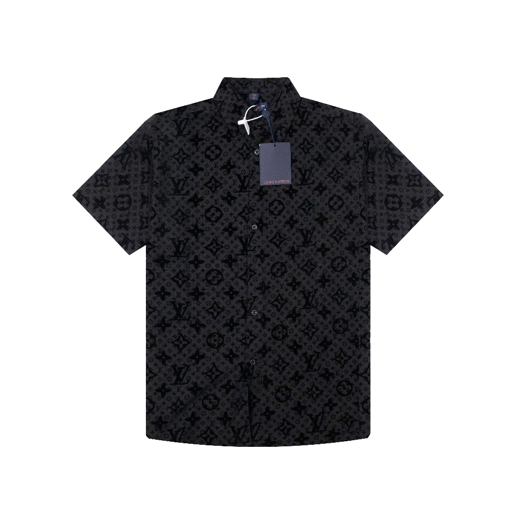 Áo Sơ Mi LV Embossed Monogram Full Đen In Nổi