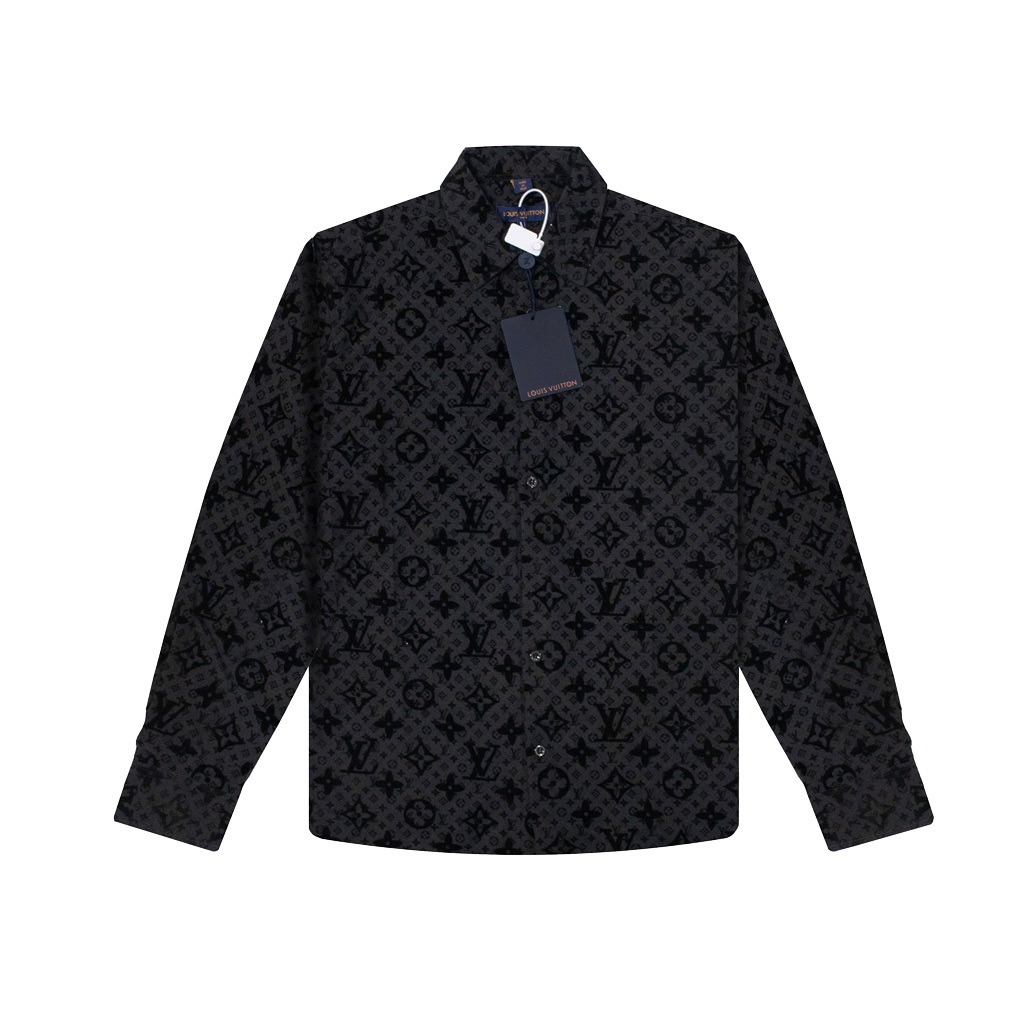 Áo Sơ Mi LV Embossed Monogram Full Đen In Nổi