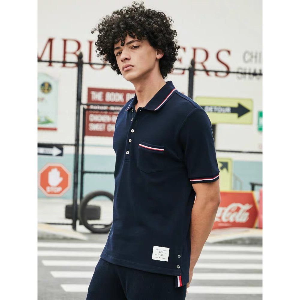 Polo Viền Túi Thome Brown 4 Bars Black