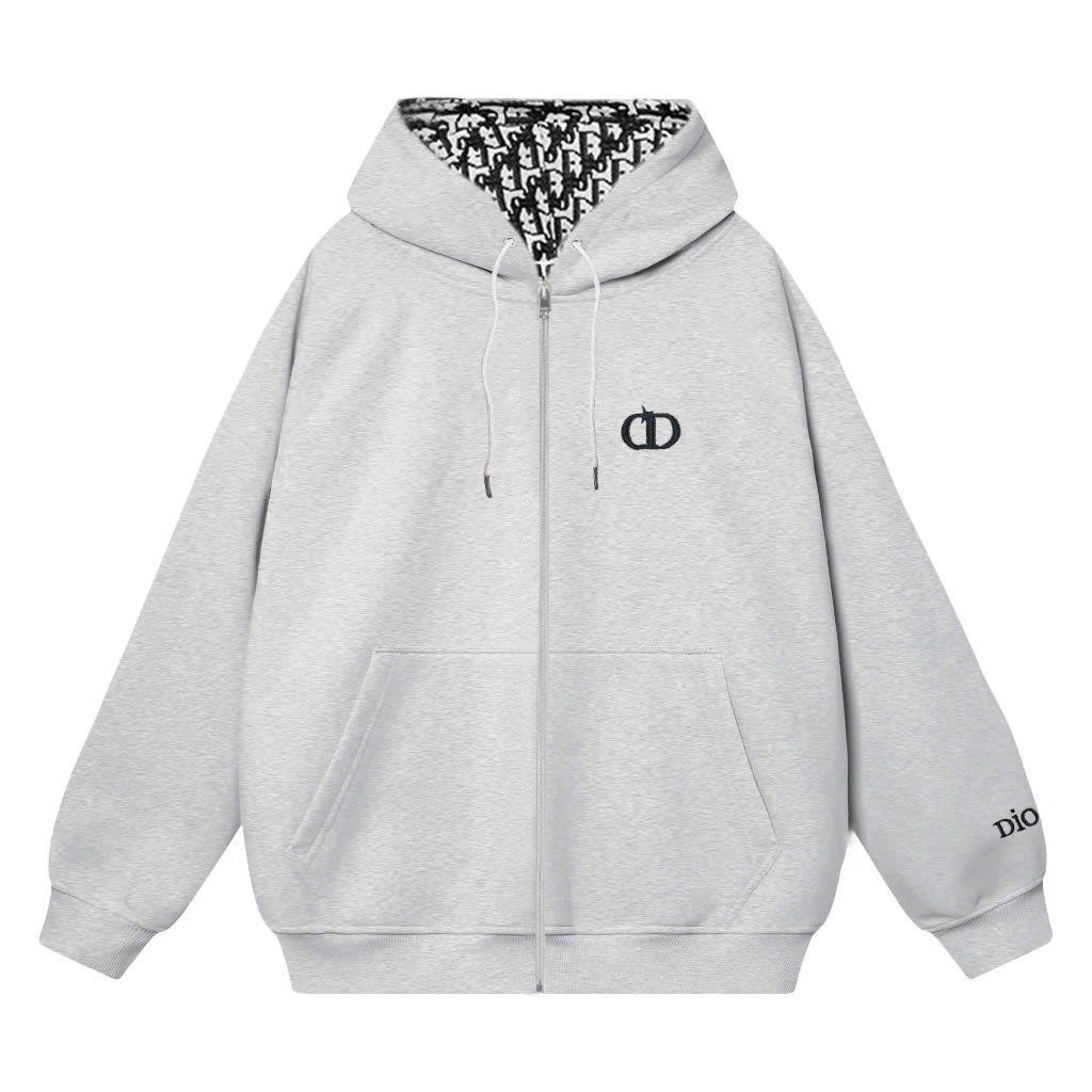 Hoodie Zip Dior CD Thêu Tay Áo (v2)