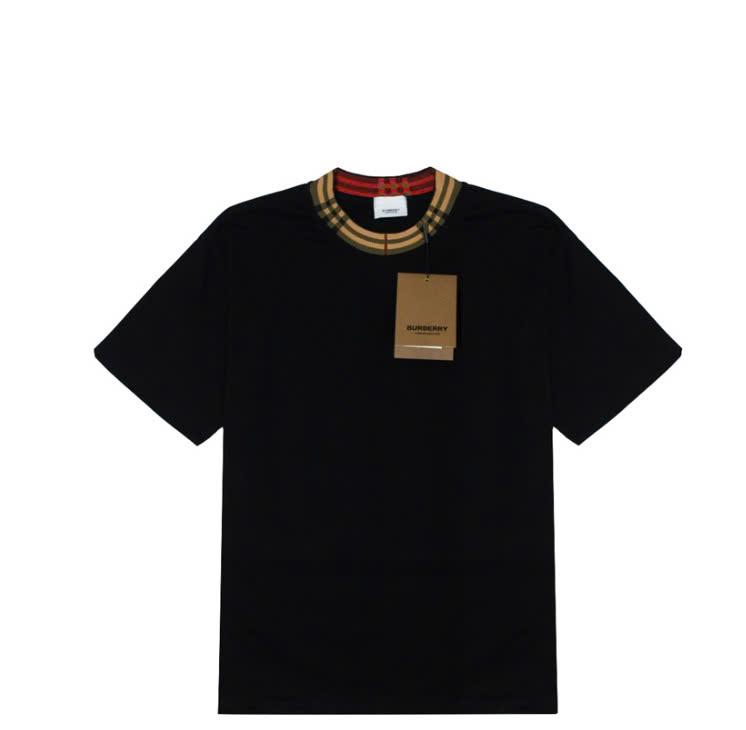 Áo Thun BBR Burberry Basic Cổ Dệt Sọc Caro Unisex