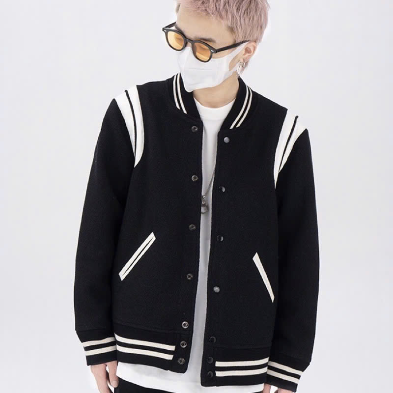 Bomber Varsity TEDDY  Saint Laurent ( Đen )