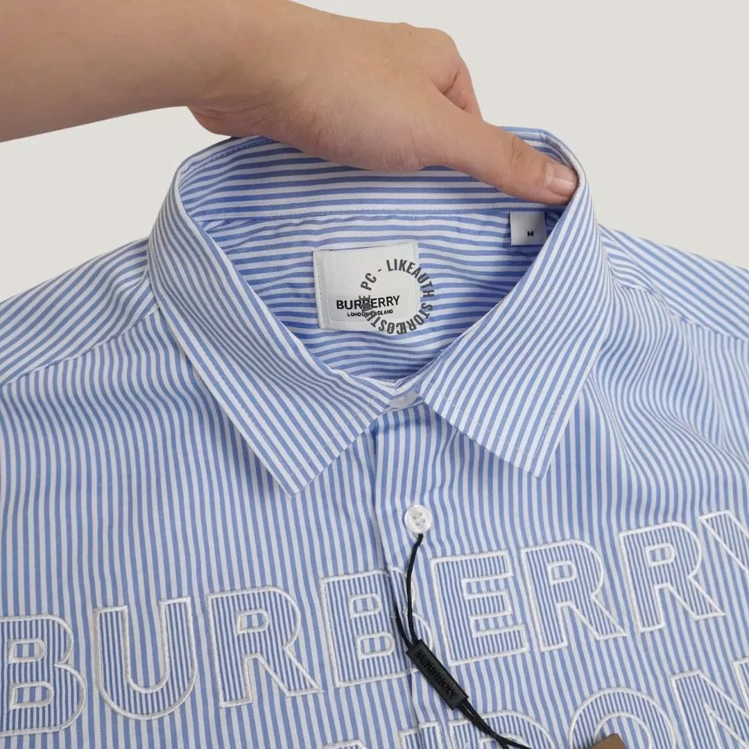 Sơ Mi Burberry Thêu Xanh Ghi tay Dài