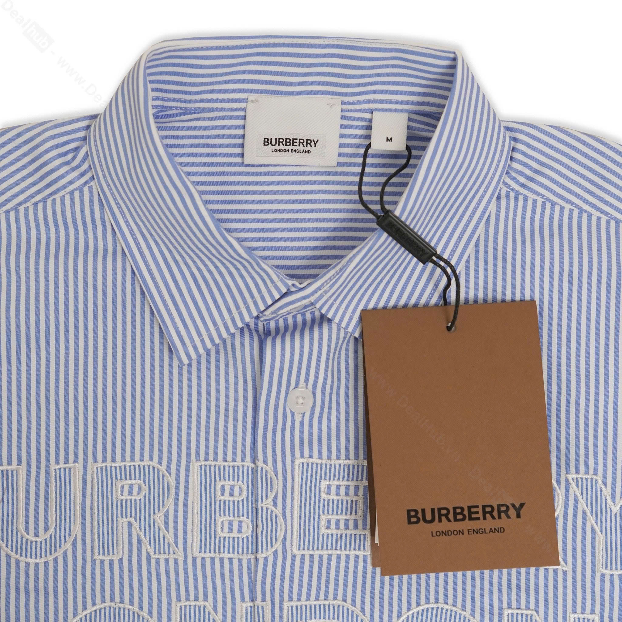 Sơ Mi Burberry Thêu Xanh Ghi Tay Ngắn