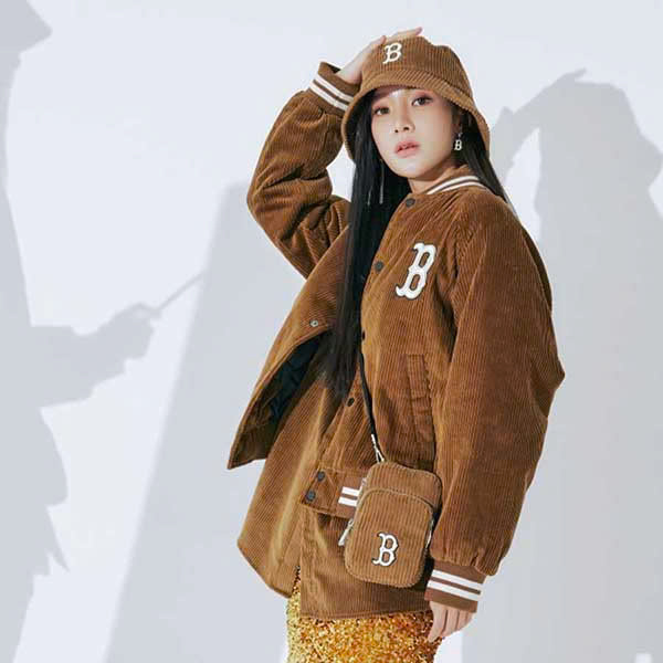 Bomber MLB Nhung Logo Thêu