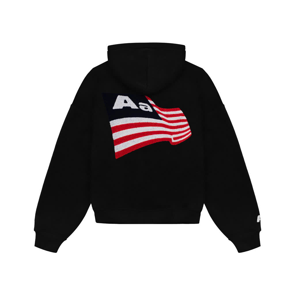 Hoodie Aastu Thêu Xù Flag Logo Đen
