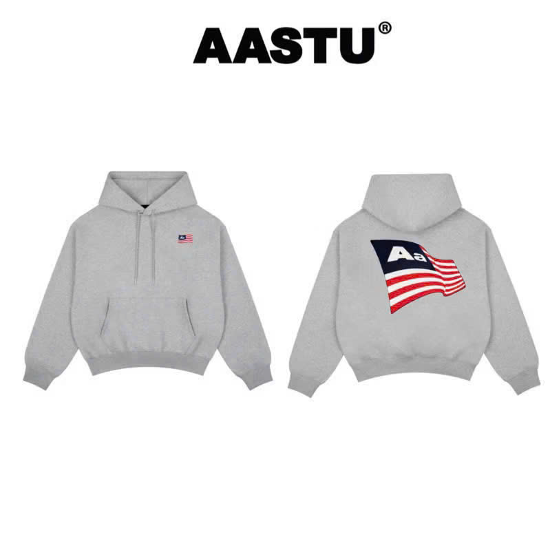Hoodie Aastu Thêu Xù Flag Logo Xám