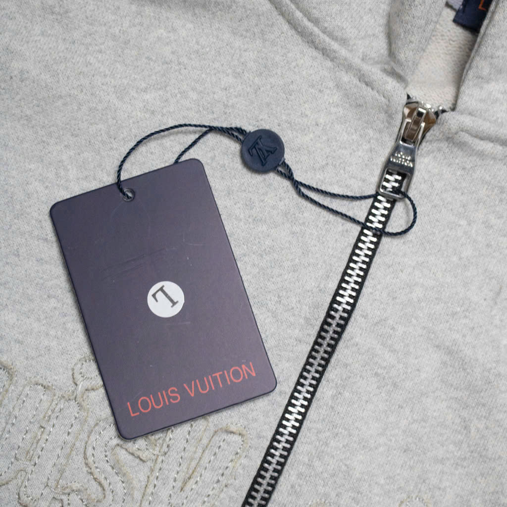 Hoodie Zip Louis Vuitton Thêu Nổi Cơ Bản Xám
