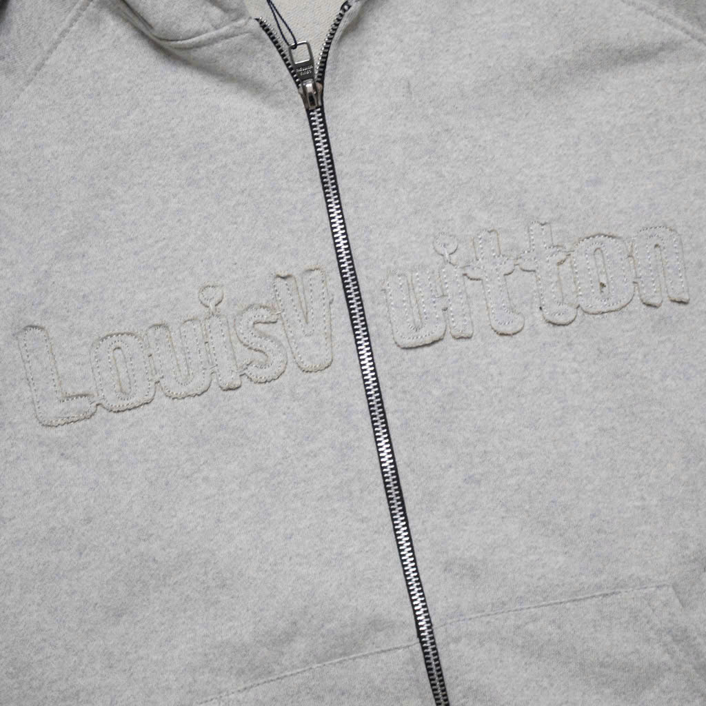 Hoodie Zip Louis Vuitton Thêu Nổi Cơ Bản Xám