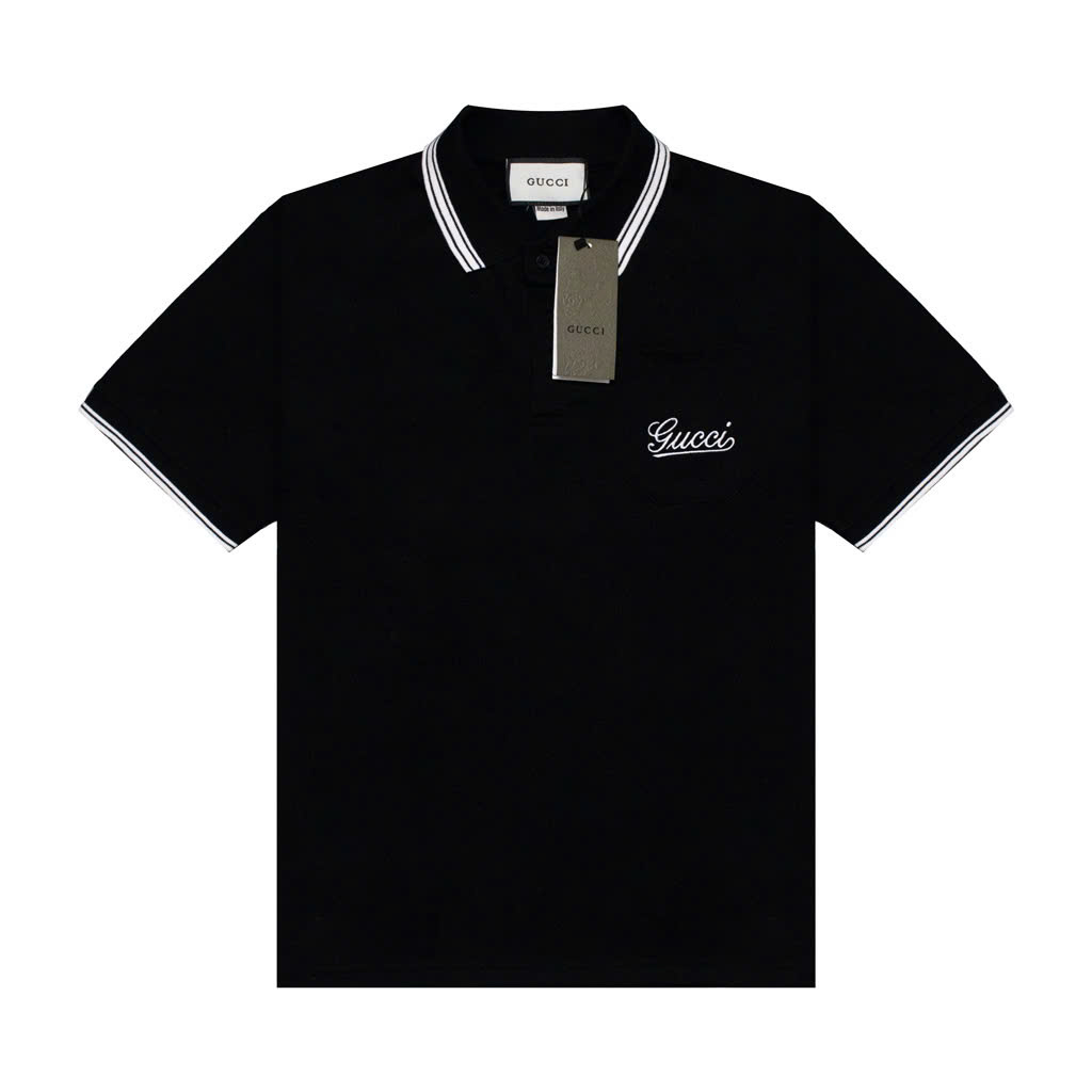 Polo Gucci Thêu Chữ Trên Túi Đen
