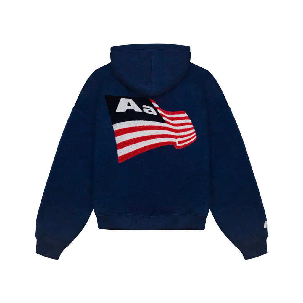 Hoodie Aastu Thêu Xù Flag Logo (Xanh)