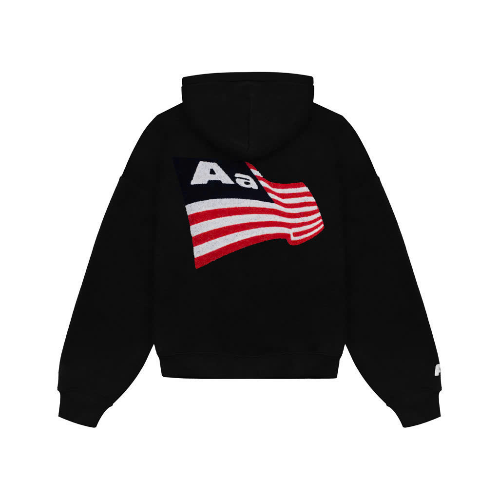 Hoodie Aastu Nỉ Chân Cua Thêu Xù Flag Logo - Đen