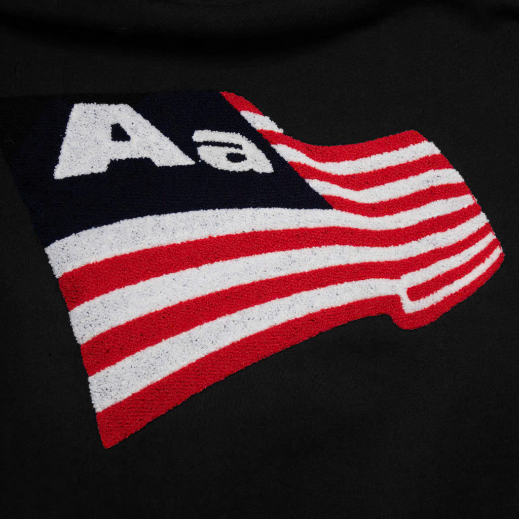 Hoodie Aastu Nỉ Chân Cua Thêu Xù Flag Logo - Đen