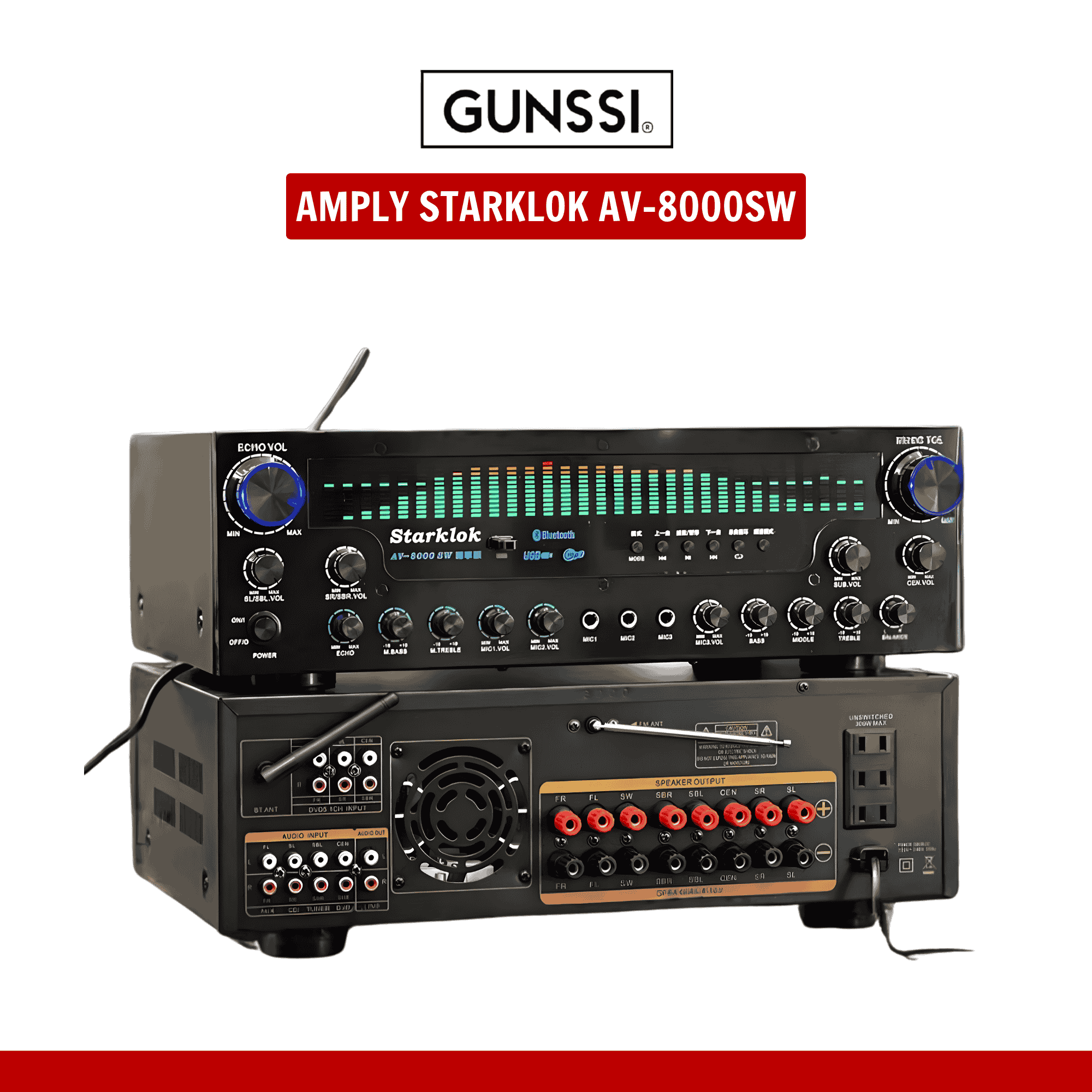 Amply Karaoke Starklok AV-8000SW, Amply Gia Đình Bluetooth 5.3, Hỗ Trợ 2 Cổng Sub