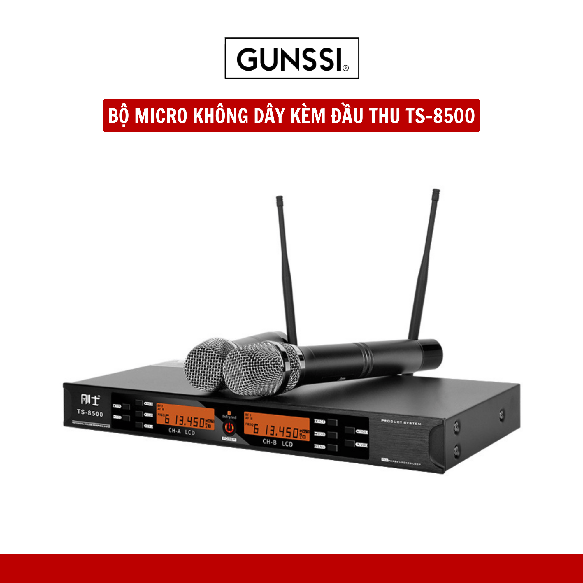 Bộ micro kèm đầu thu không dây Gunssi TS-8500-tính năng linh hoạt-hiệu suất ổn định-chất lượng cao