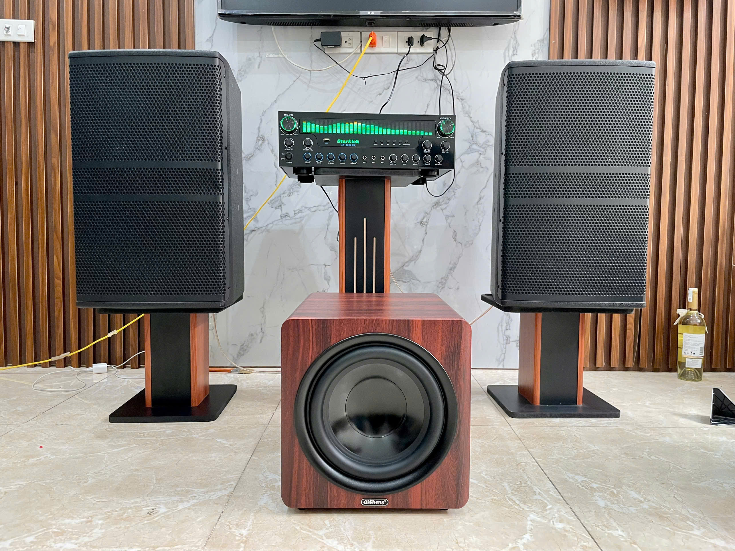 Amply Karaoke Starklok AV-8000SW, Amply Gia Đình Bluetooth 5.3, Hỗ Trợ 2 Cổng Sub