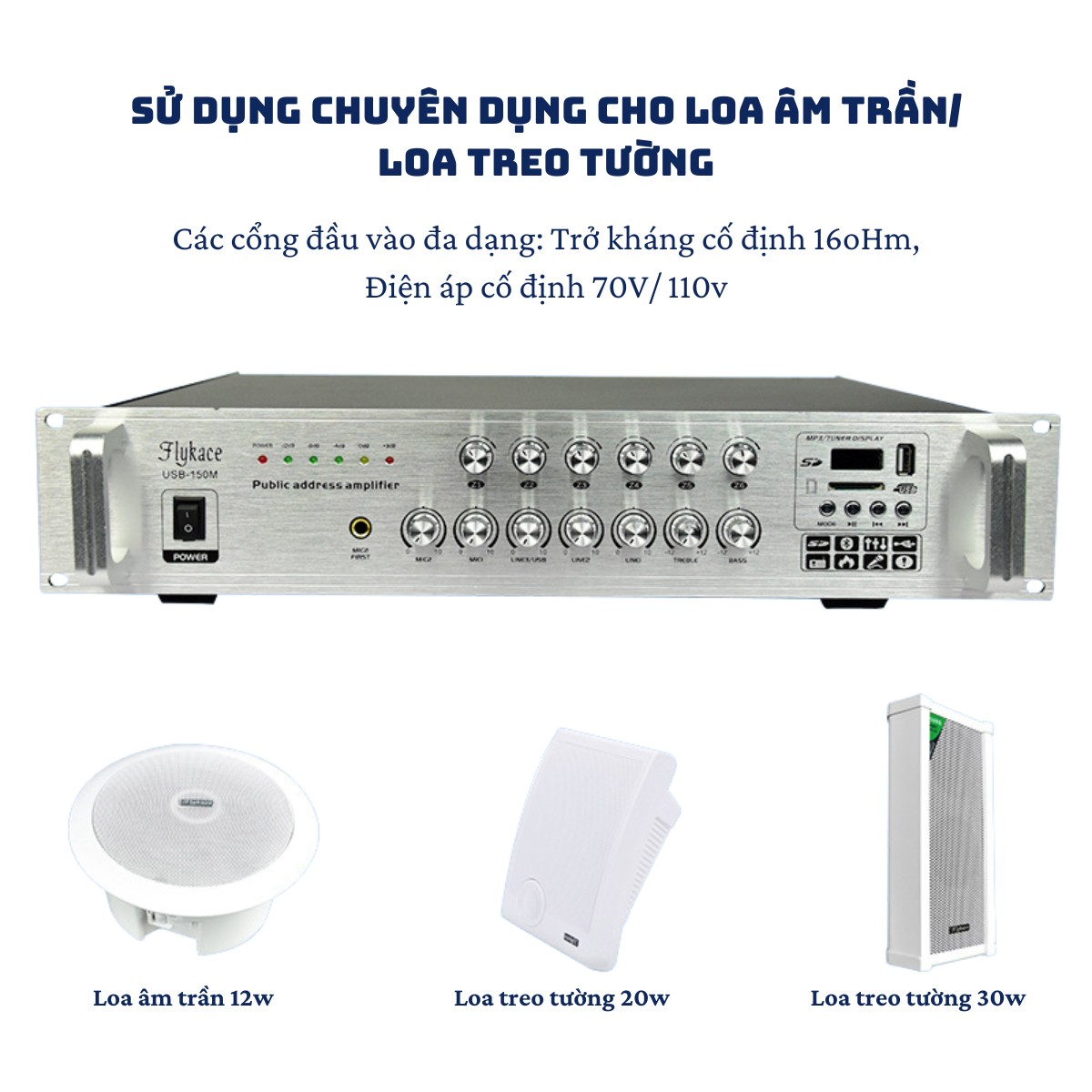 Amply Bluetooth USB-150M cho loa âm trần