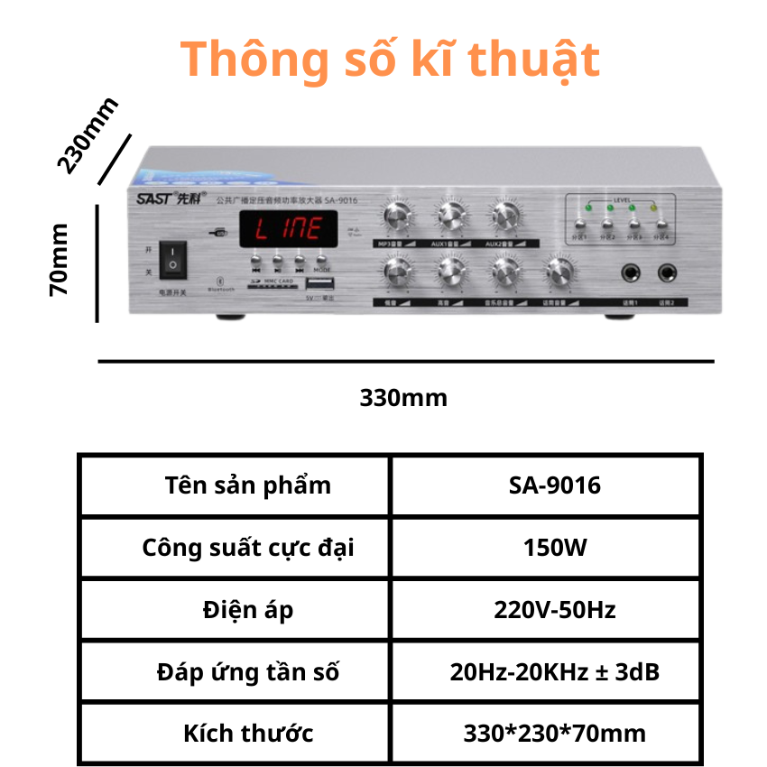 Amply SAST SA-9016 chính hãng – Chất âm rõ, điều chỉnh linh hoạt, kết nối đa thiết bị- BH 12 tháng