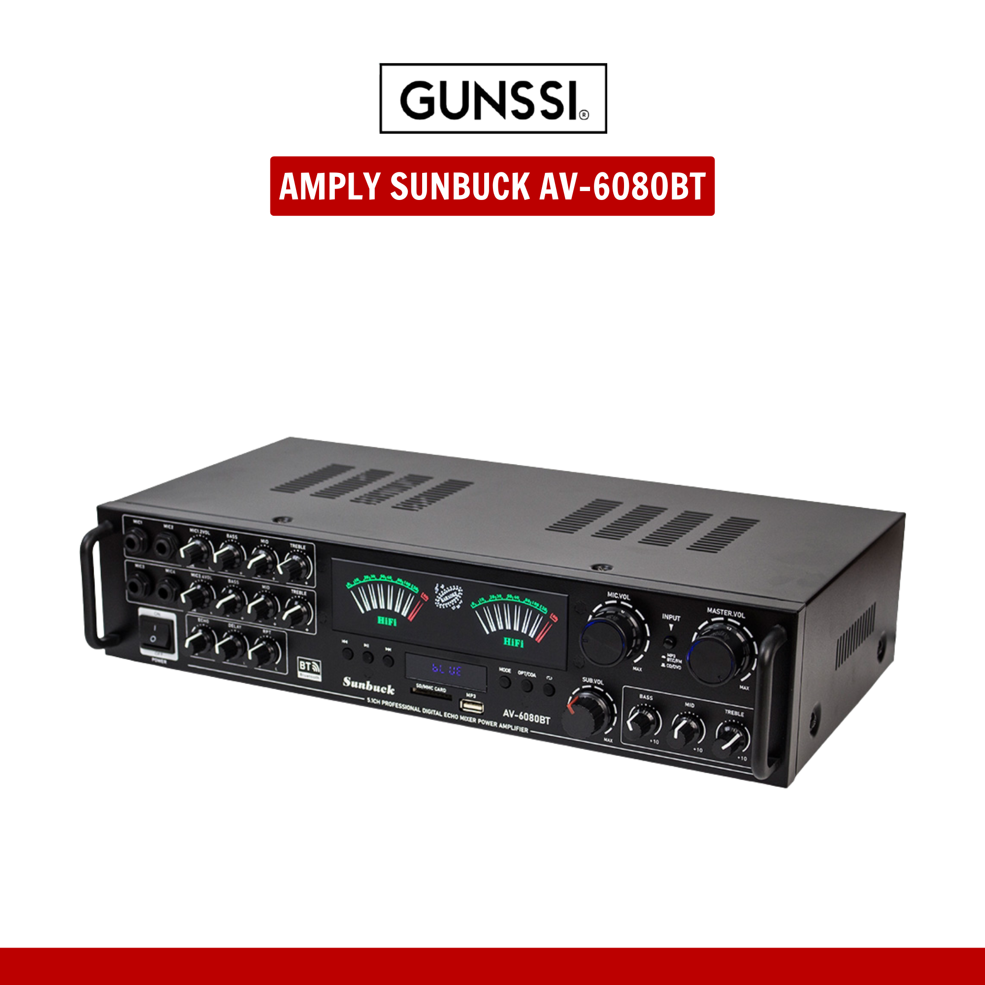 Amply Sunbuck 6080BT Bluetooth 5.0 – Công Suất Lớn, Hỗ Trợ USB/SD/Optical, Âm Thanh Mạnh Mẽ Cho Gia Đình & Karaoke