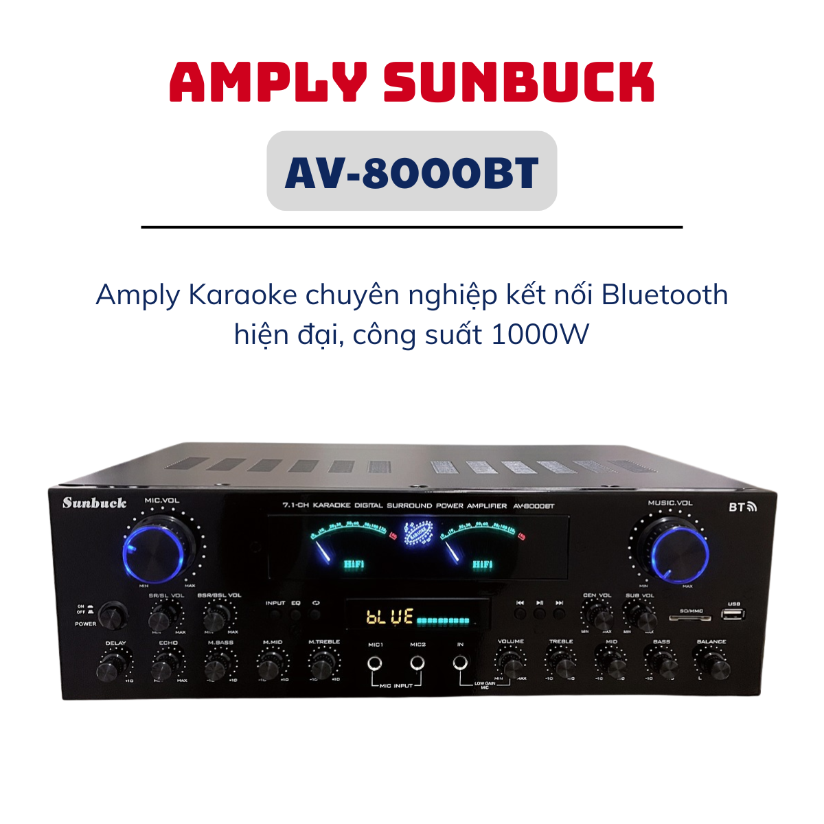 Amply GUNSSI Sunbuck AV-8000HD công suất 1000W có Bluetooth
