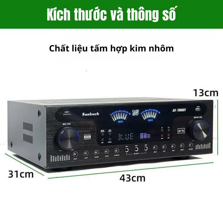 Amply Sunbuck AV-7000BT Chính Hãng 2600W, 4 Kênh, Bluetooth 5.4, DSP Thông Minh
