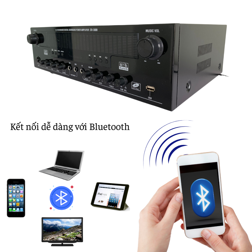 Amply Gunssi Sunbuck SR-3800-công suất đỉnh-chống nhiễu-kết nối Bluetooth-amply gia đình-quán cafe