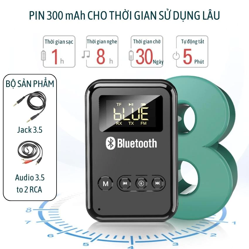 Bộ thu phát bluetooth Gunssi-chuyển đổi thu/phát hòa hảo-bluetooth 5.0 có màn hình LED hiện đại