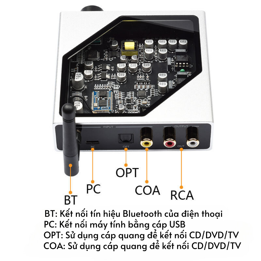 Bộ giải mã Bluetooth DAC-có cáp quang đồng trục USB máy tính-điện thoại di động tiện lợi-BH 12 tháng