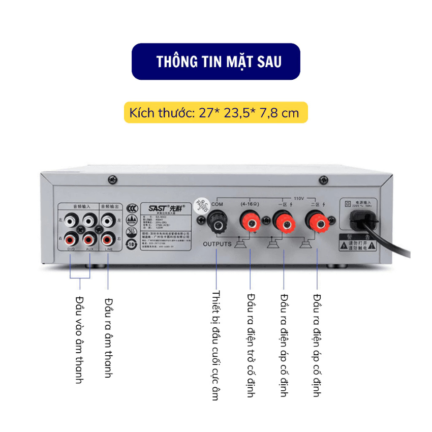 Amply Nghe Nhạc SAST 9002 – Đa Năng, Hỗ Trợ AUX, USB, SD – Âm Lớn, Gọn Nhẹ Dễ Lắp Đặt