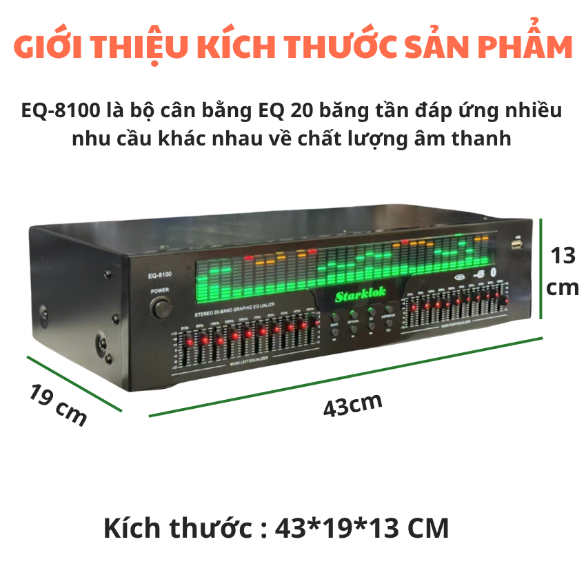 Lọc xì Starklok EQ-8100 chỉnh âm 20 cần – hỗ trợ Bluetooth, USB, điều khiển từ xa tiện lợi