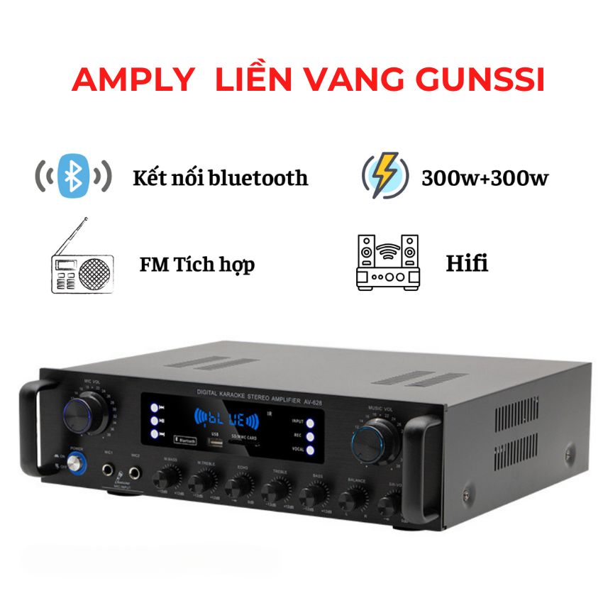 Amply đẩy liền vang Gunssi AV-330 có công suất lớn-chống hú tốt và kết nối nhiều cổng quang đầu vào