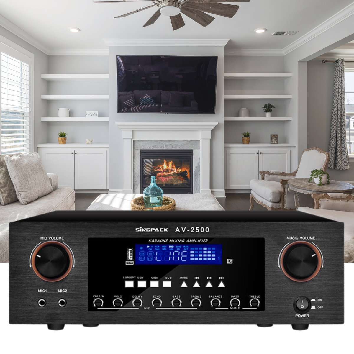 Amply Gunssi AV-2500 thiết kế đa dạng và tính năng linh hoạt có khả năng xử lí âm trầm âm bổng tốt