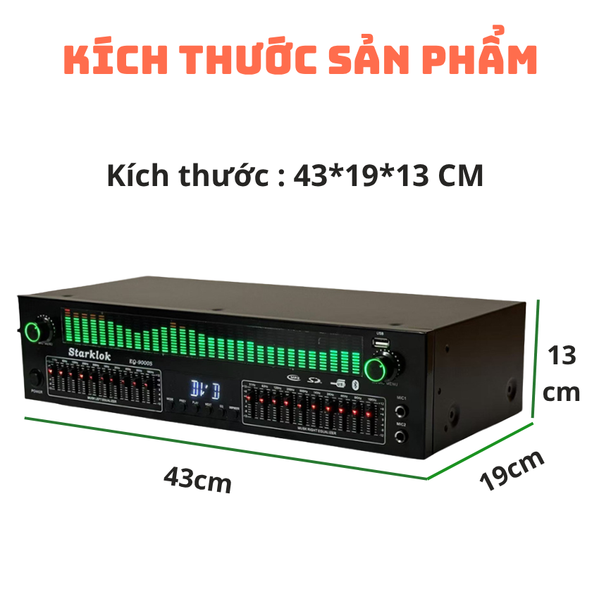 Lọc xì EQ-9000S Starklok – Tăng cường âm thanh, Hiển thị LED đẹp, Có USB, Điều khiển từ xa