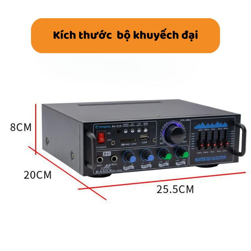 Amply Bluetooth Gunssi AV-016BT-công suất đỉnh-có chức năng điều khiển từ xa-Bh 12 tháng