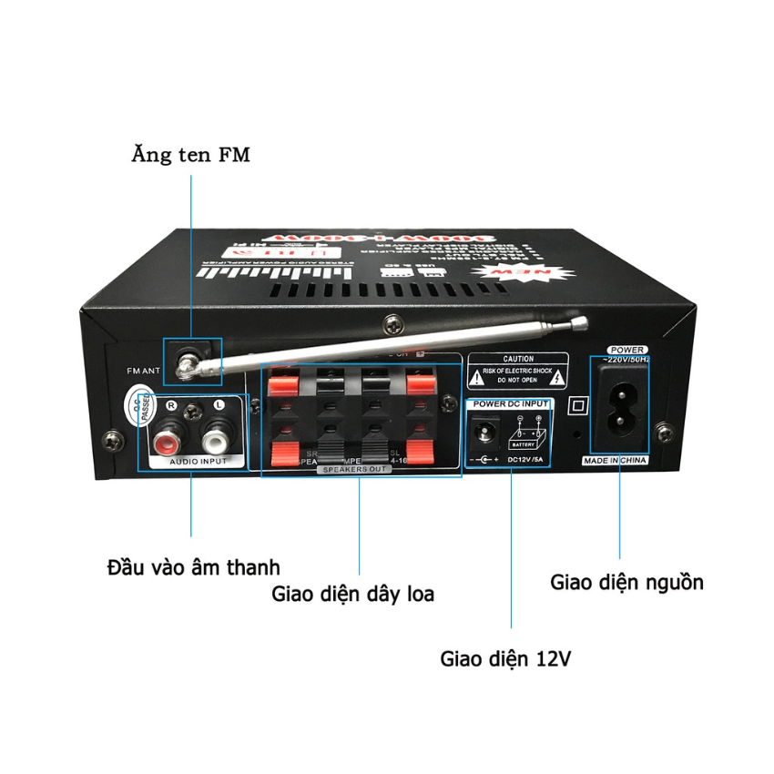 Amply mini bluetooth Gunssi BT198B-B-amply gia đình-kết hợp ghi âm-echo siêu mượt-bảo hành 12 tháng