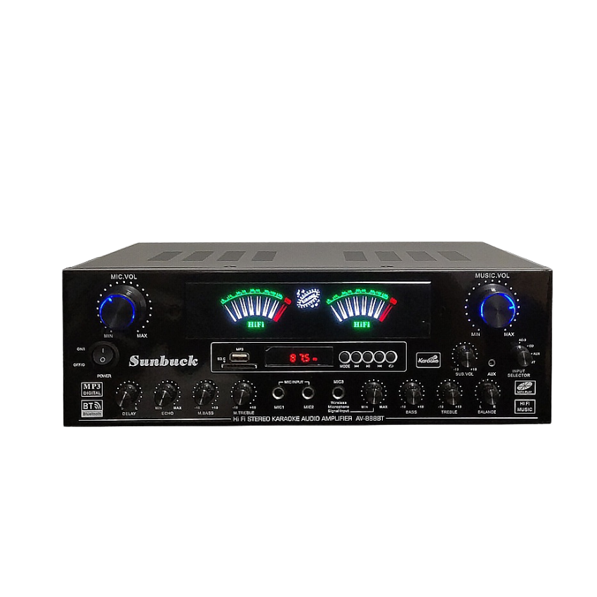 Amply bluetooth GUNSSI SUNBUCK AV-888BT công suất đỉnh dễ dàng bố trí cùng hệ thống loa karaoke gia đình