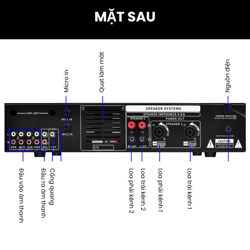 Cục đẩy kèm micro Gunssi DSP-300-micrô không dây-kết nối Bluetooth 5.0 và âm thanh chống hú cực tốt