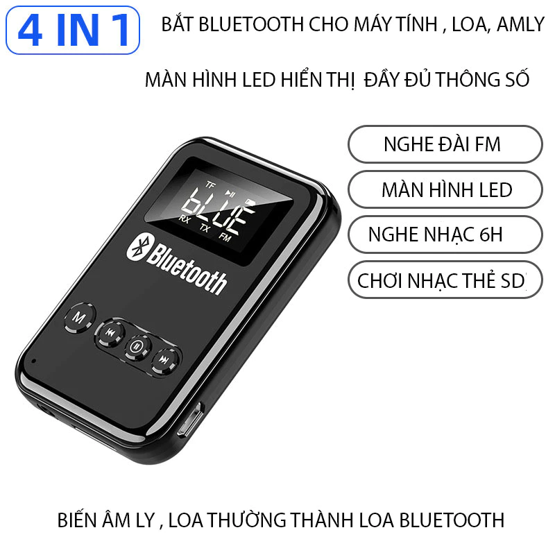 Bộ thu phát bluetooth Gunssi-chuyển đổi thu/phát hòa hảo-bluetooth 5.0 có màn hình LED hiện đại