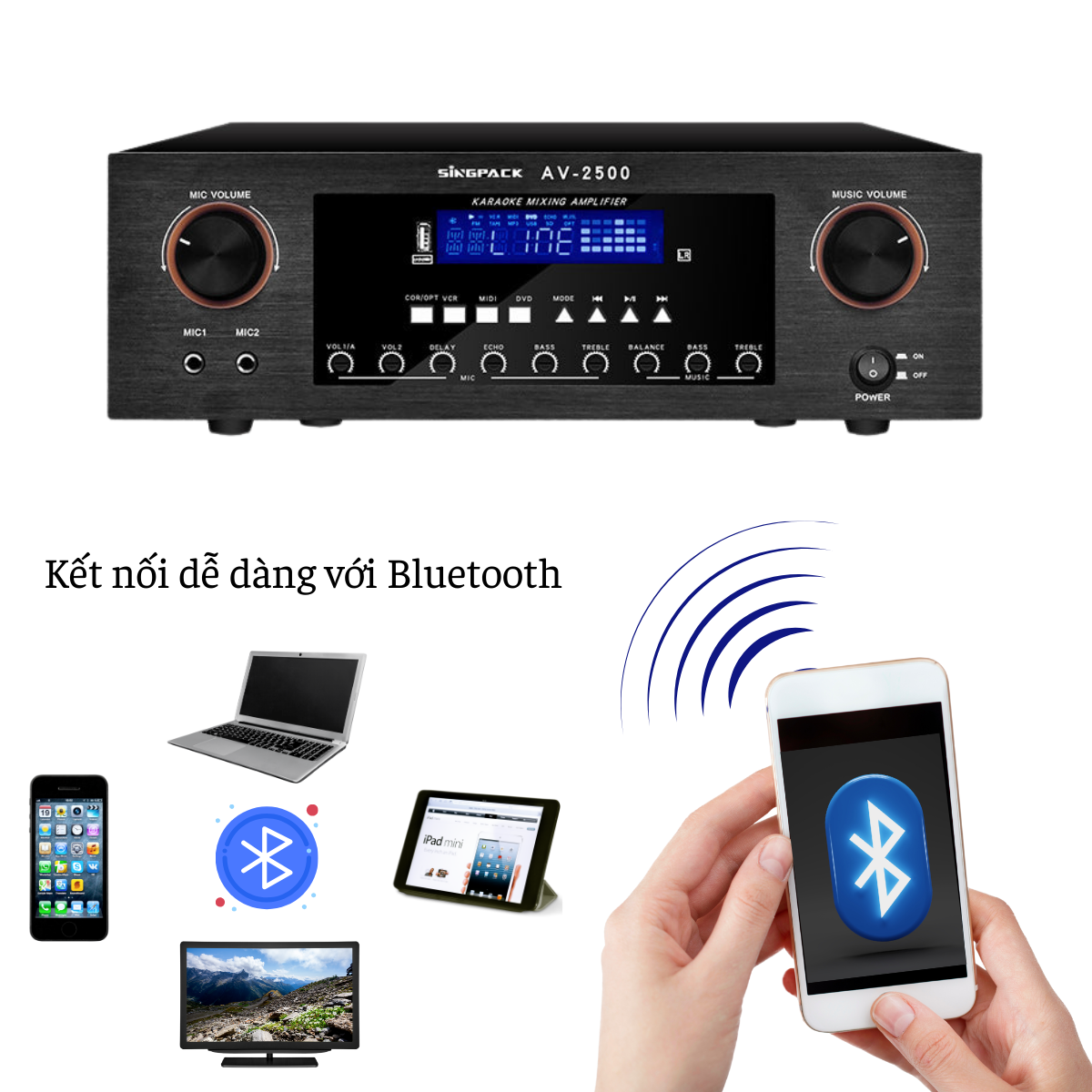 Amply Gunssi AV-2500 thiết kế đa dạng và tính năng linh hoạt có khả năng xử lí âm trầm âm bổng tốt