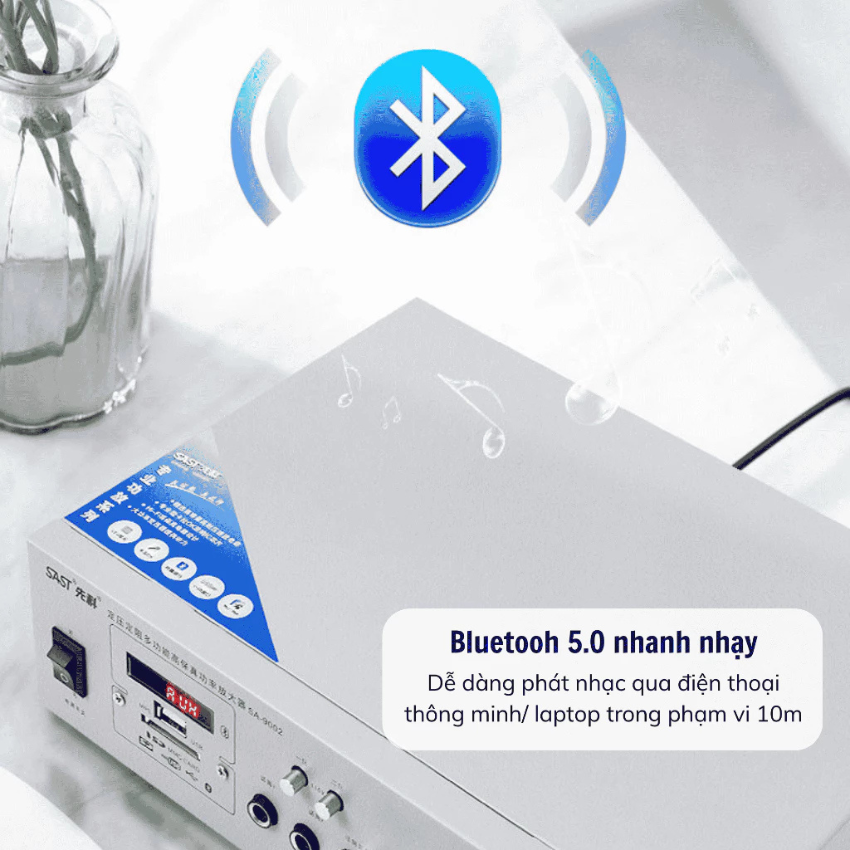 Amply Nghe Nhạc SAST 9002 – Đa Năng, Hỗ Trợ AUX, USB, SD – Âm Lớn, Gọn Nhẹ Dễ Lắp Đặt