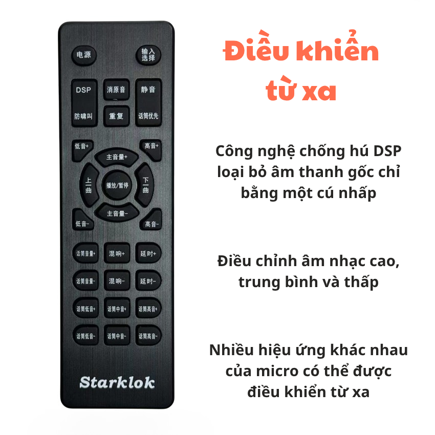 Lọc xì EQ-9000S Starklok – Tăng cường âm thanh, Hiển thị LED đẹp, Có USB, Điều khiển từ xa