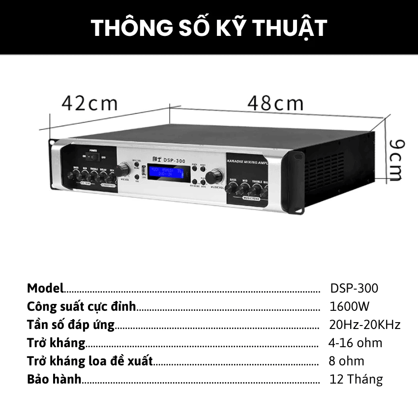 Cục đẩy kèm micro Gunssi DSP-300-micrô không dây-kết nối Bluetooth 5.0 và âm thanh chống hú cực tốt
