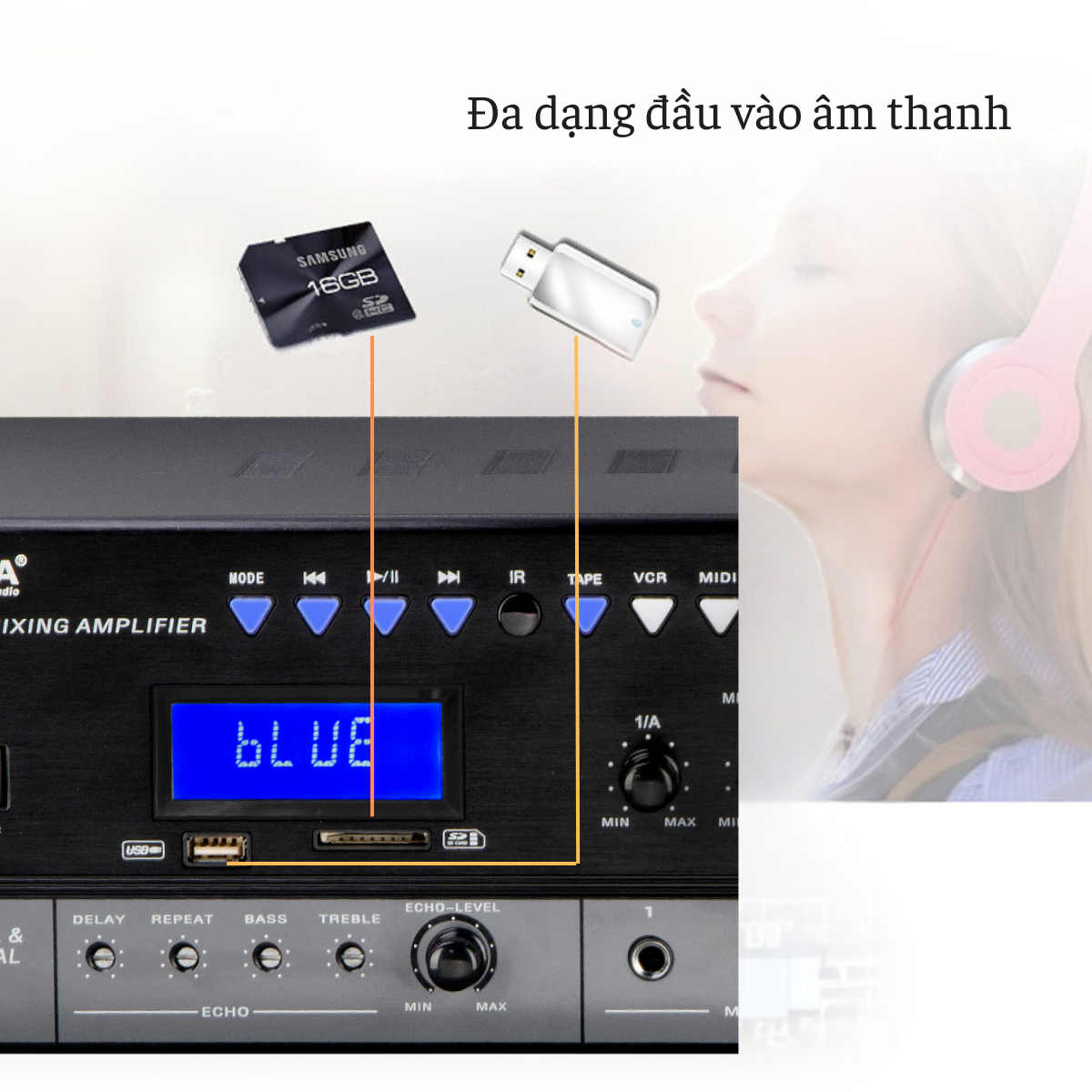 Amply đẩy liền vang Gunssi KA-5200 công suất lớn-có khả năng chống hú tốt-kết nối bluetooth dễ dàng