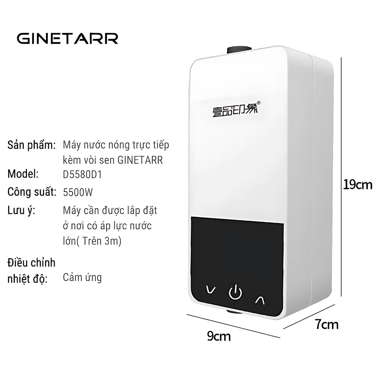 Máy Làm Nóng Nước Tắm Trực Tiếp Ginetar 5500w Mẫu Mới 2024
