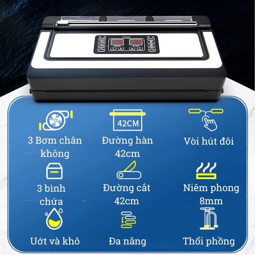 Máy hút chân không không kén túi Gunssi PW420A-2 vòi lực hút mạnh-đường hàn 42cm-hút tự động