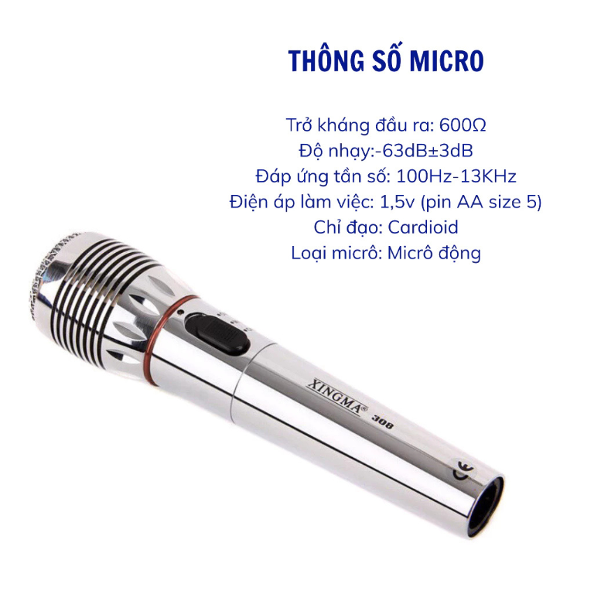 Micro Karaoke AK-308 Kép Có Dây/Không Dây – Cắm Amply, Loa Bluetooth, Bắt Sóng Ổn Định