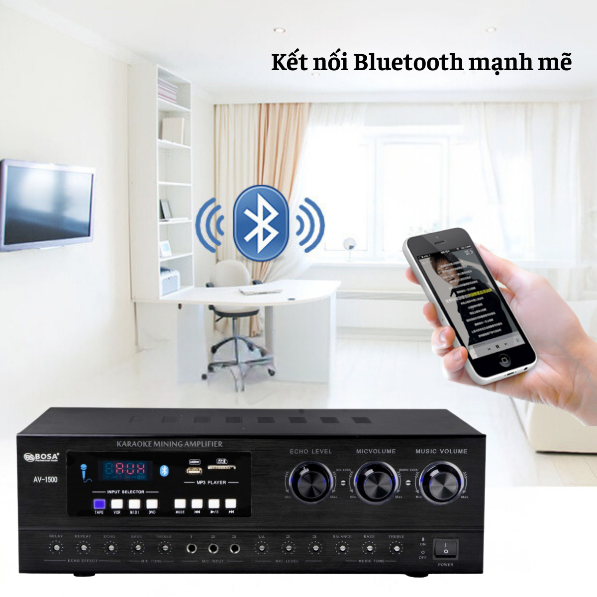Amply Gunssi AV-1500-công suất lớn-âm thanh chuyên nghiệp-kết nối được nhiều cổng quang