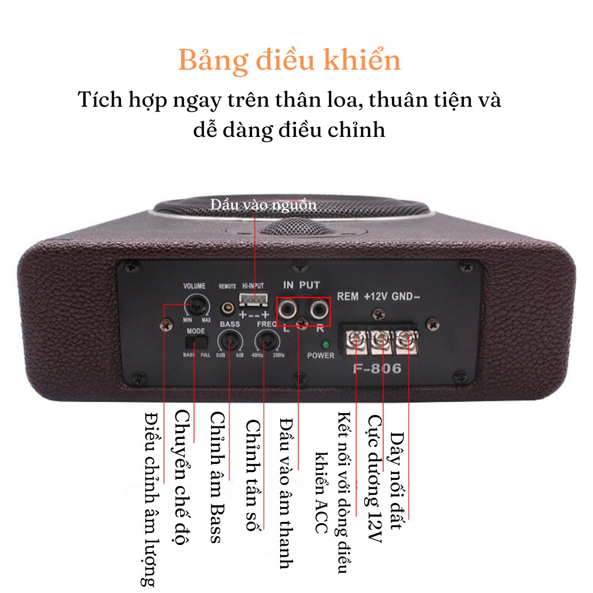 Loa sub ô tô Gunssi-công suất lớn-loa siêu trầm gầm ghế ô tô 8 inch-bảo hành 12 tháng